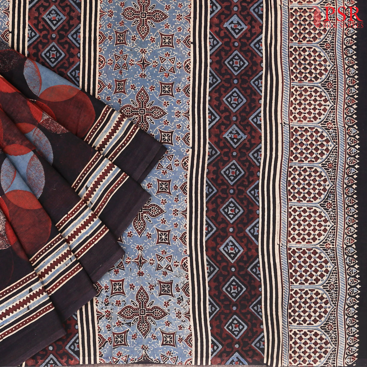 Black Jaipur Cotton Printed Saree