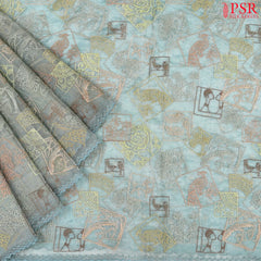 Tiffany Blue Tissue Organza Embroidery Saree