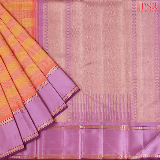 Tangerine Orange & Coral Pink Kanchipuram Silk Saree