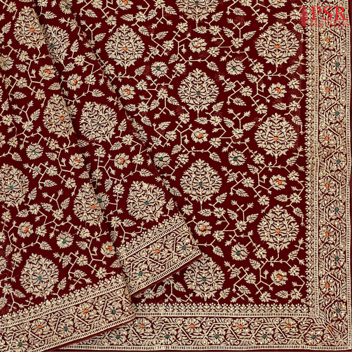 Maroon Georgette Laser Embroidery Saree