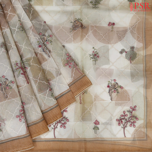 Beige Organza Saree
