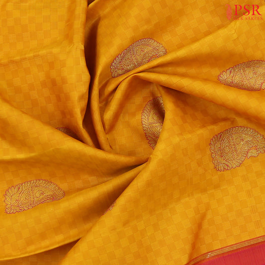 Amber Yellow Kanchipuram Silk Saree