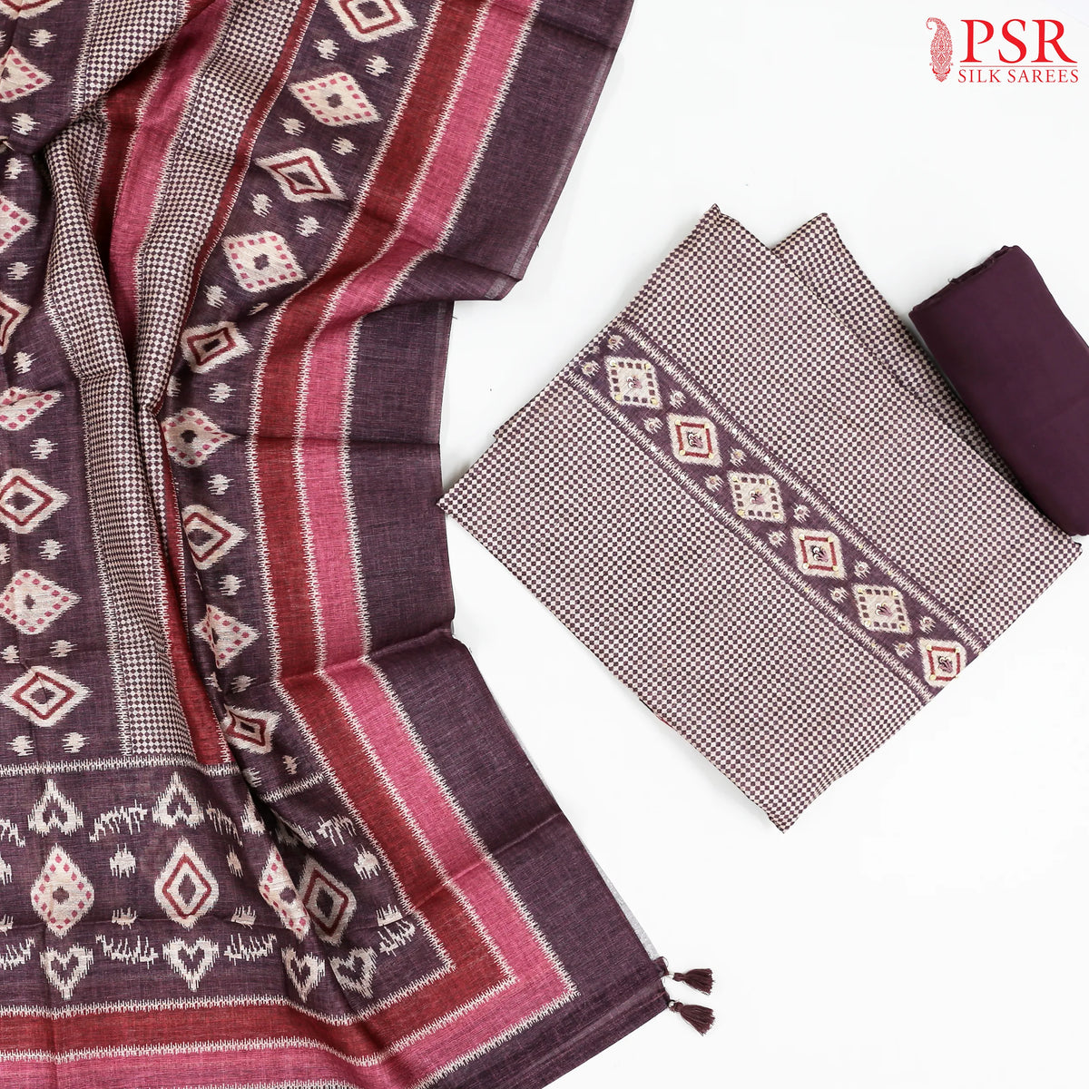 Dark Mauve Jute Dress Material