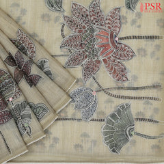 Tussar Beige Linen Saree