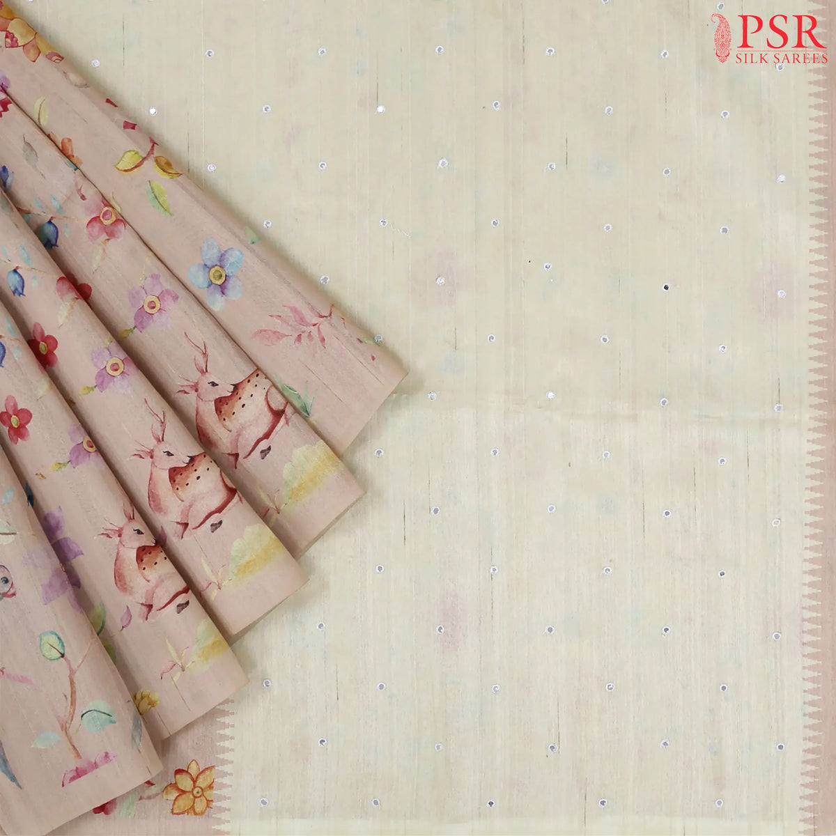 Beige & Peach Semi Dupion Saree