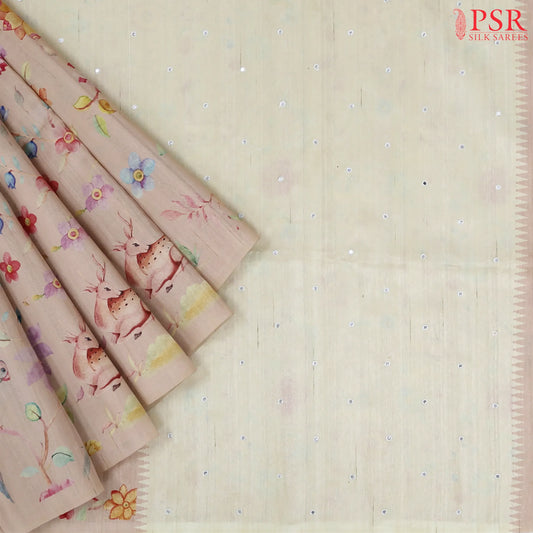 Beige & Peach Semi Dupion Saree