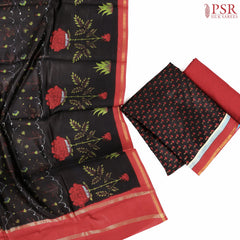 Black & Red Maheshwari Silk Cotton Dress Material