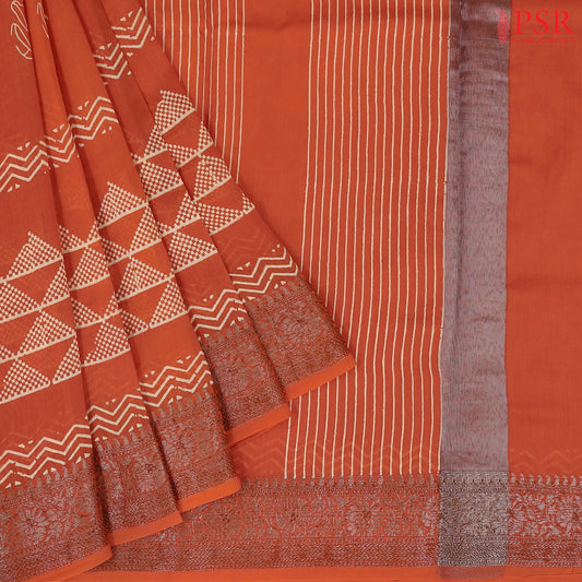Saffron Chanderi Silk Cotton Saree