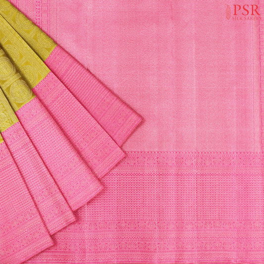 Olive Yellow Kanchipuram Jacquard Silk Saree