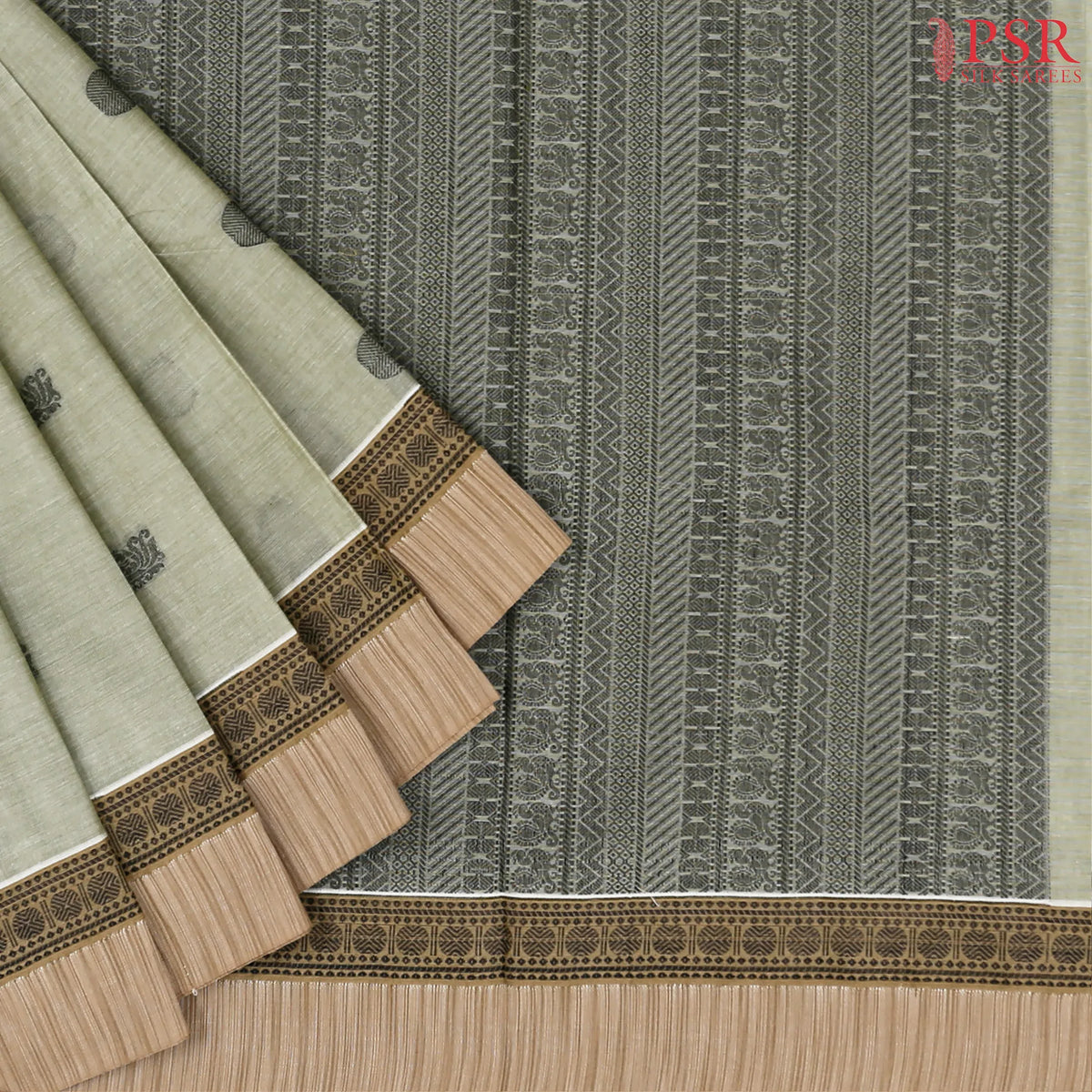 Greyish Olive Kovai Cotton Saree