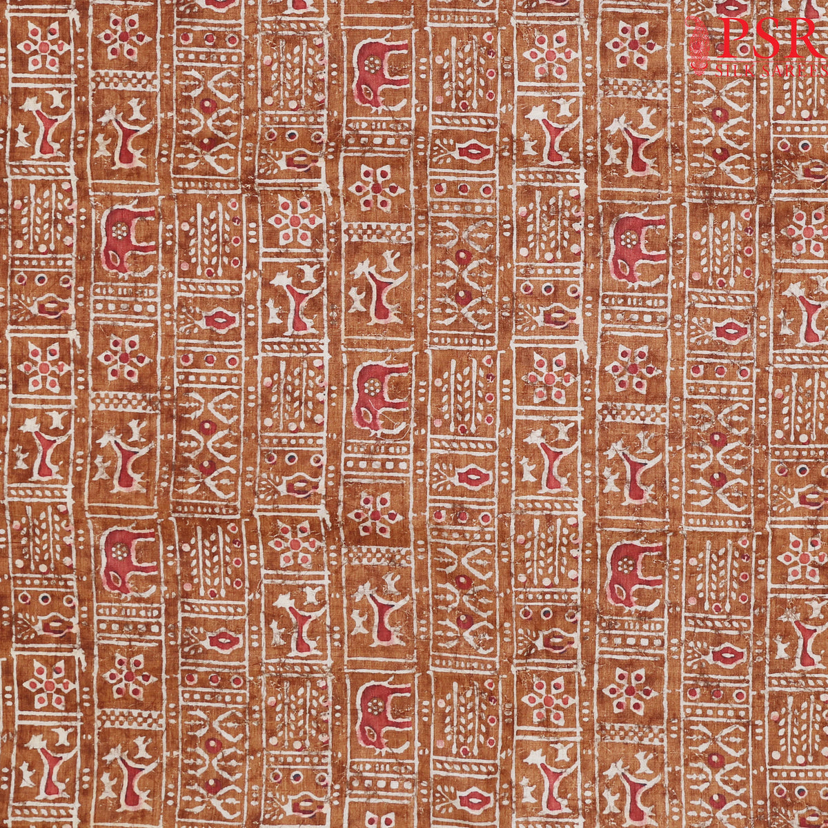 Copper Orange Semi Tassar Print Running Material