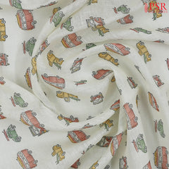 Floral White Linen Saree