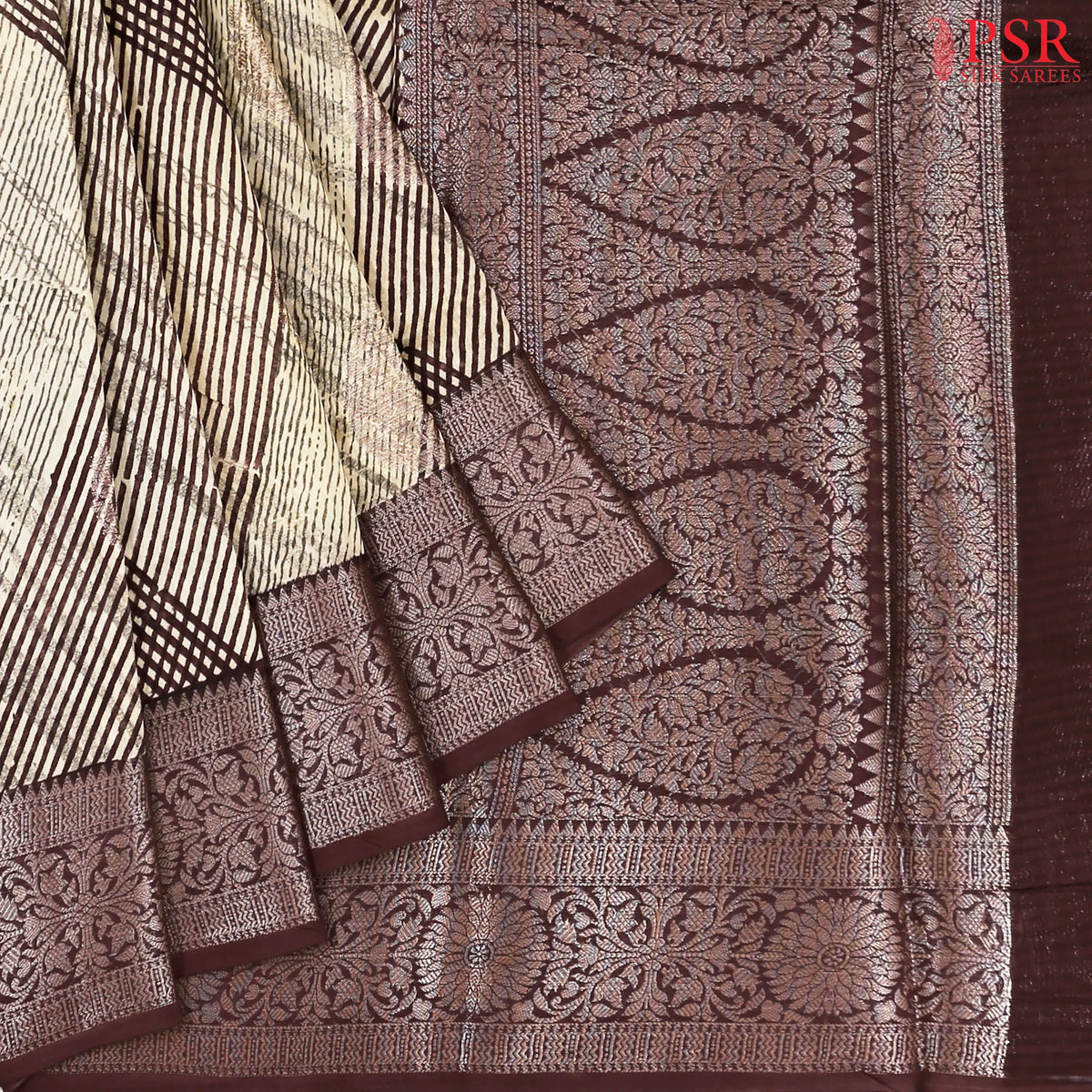 Beige & Brown Chanderi Silk Cotton Saree