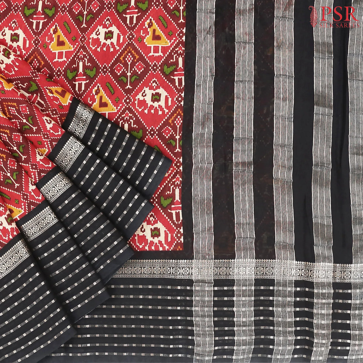 Red & Maroon Assam Saree