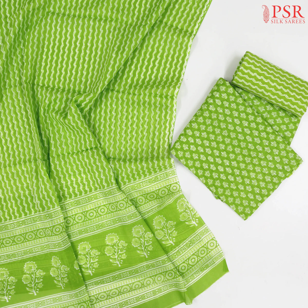 Bright Green Cotton Dress Material