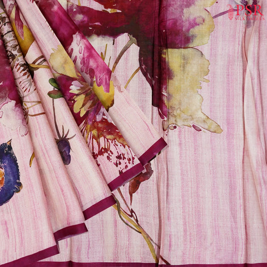Light Pink Kadhi Tussar Silk Saree