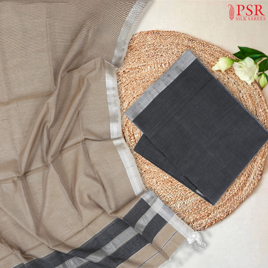 Black Maheswari Silk Cotton Dress Material