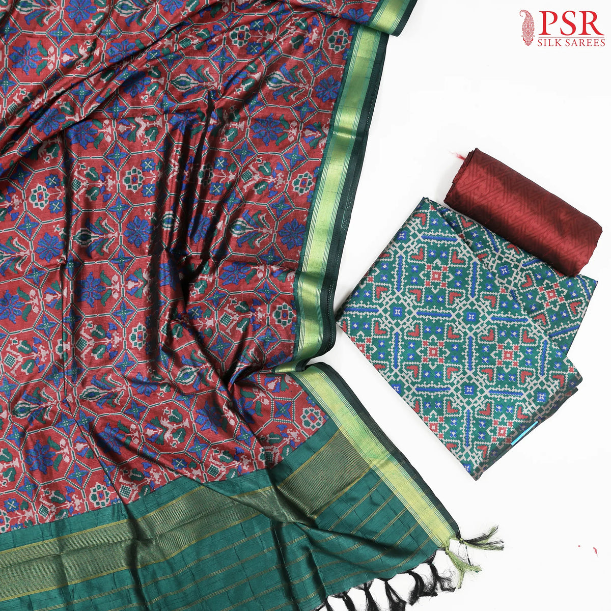 Pine Green Soft Patola Dress Material