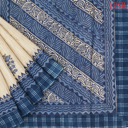 Beige Silk Cotton Saree