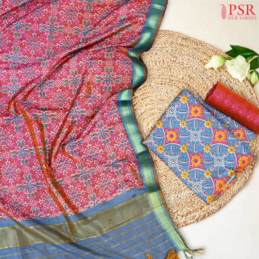 Cerulean Blue Soft Patola Semi Silk Dress Material