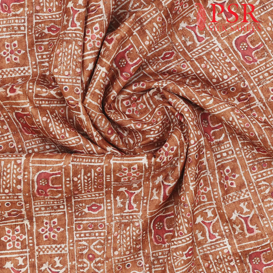 Copper Orange Semi Tassar Print Running Material