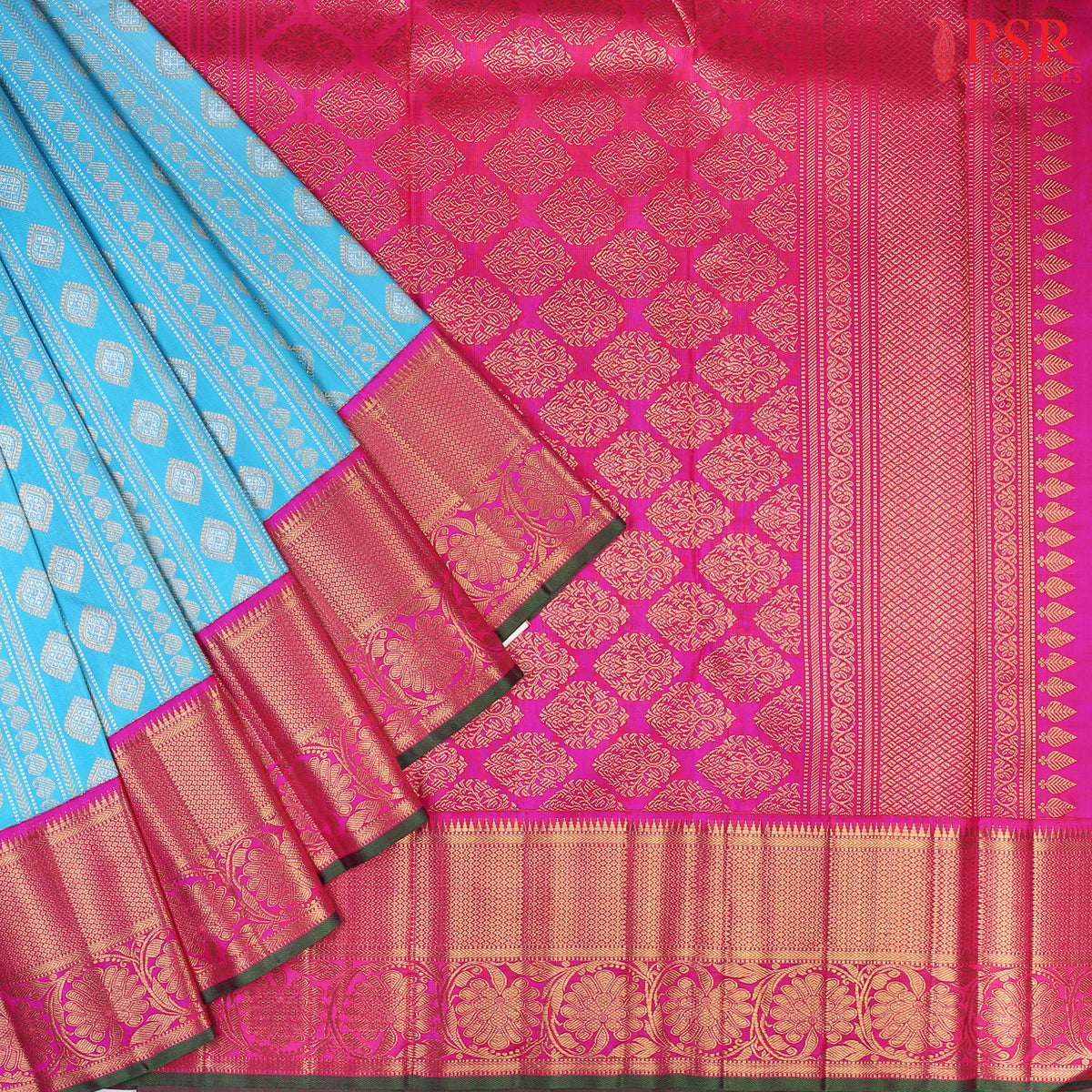 Vivid Sky Blue Bridal Kanjivaram Silk Saree