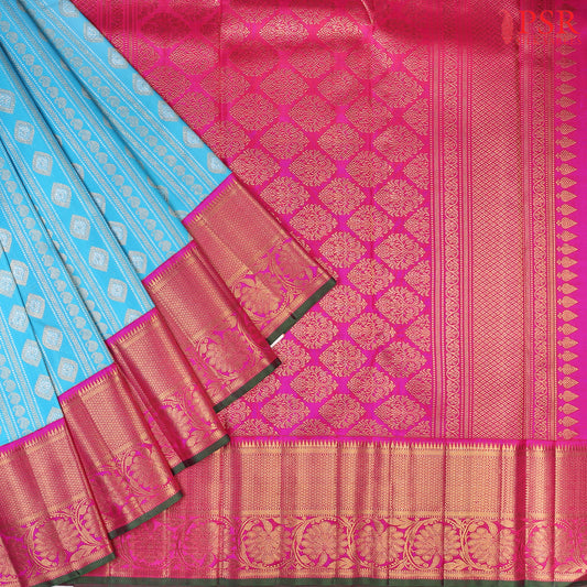 Vivid Sky Blue Bridal Kanjivaram Silk Saree