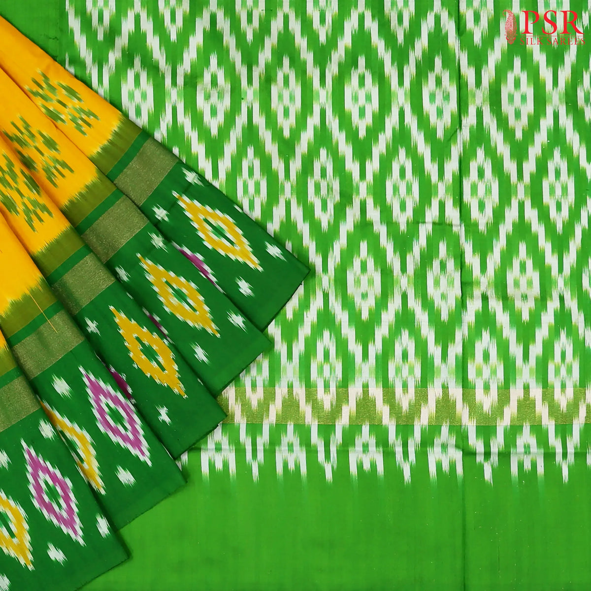 Fire Yellow Pochampally Silk Saree