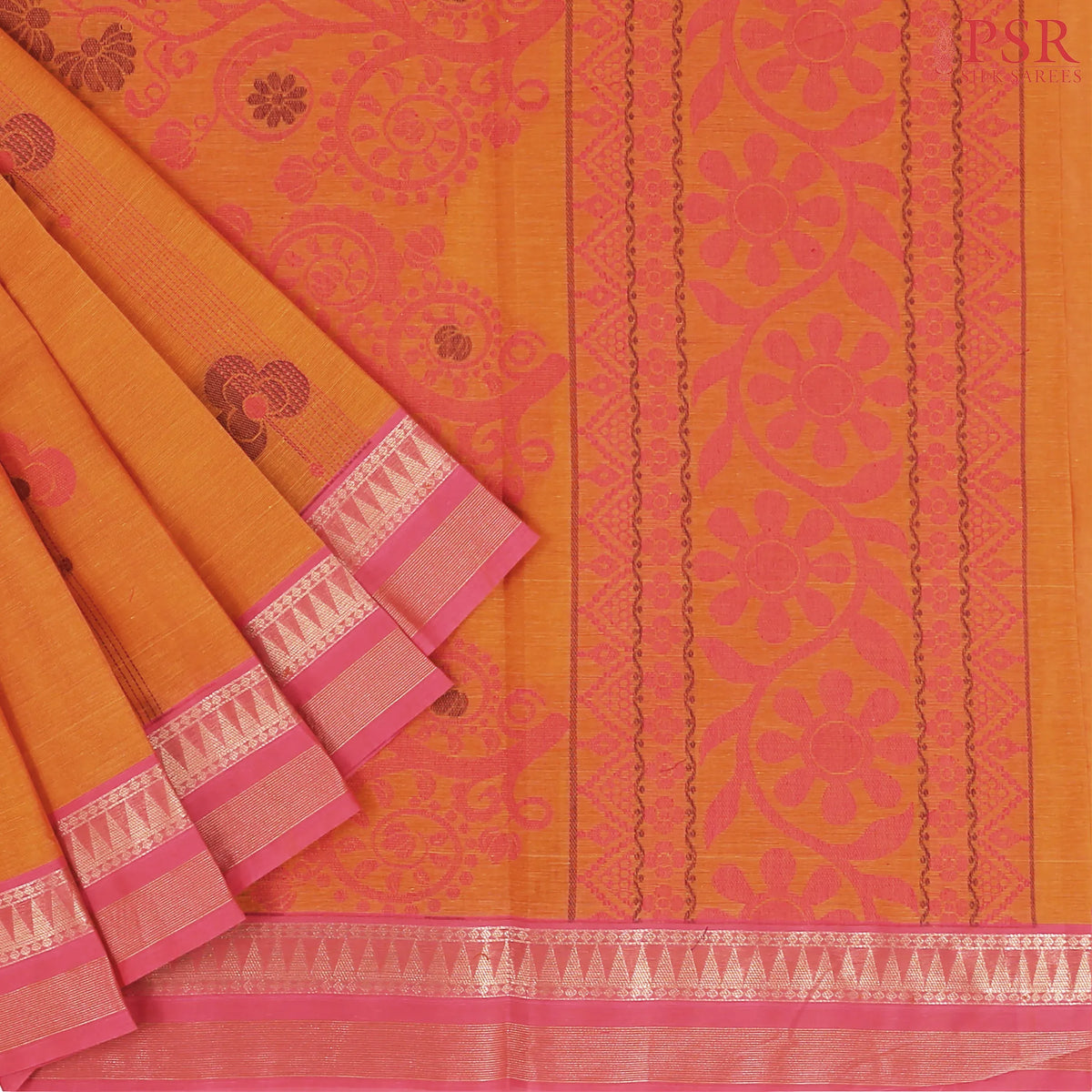 Yam Orange Kovai Cotton Saree