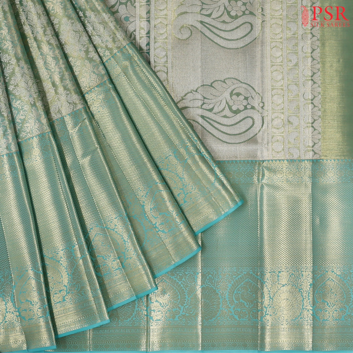 Turquoise Blue Kanchipuram Tissue Silk Saree