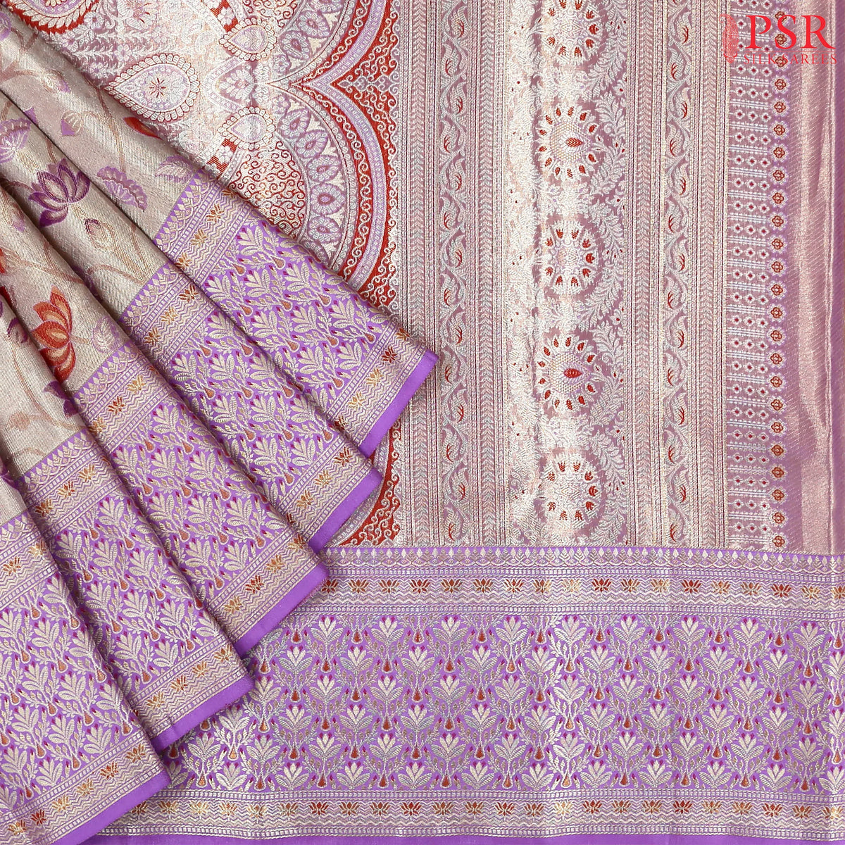 Golden Purple Kanchipuram Jacquard Tissue Silk Saree