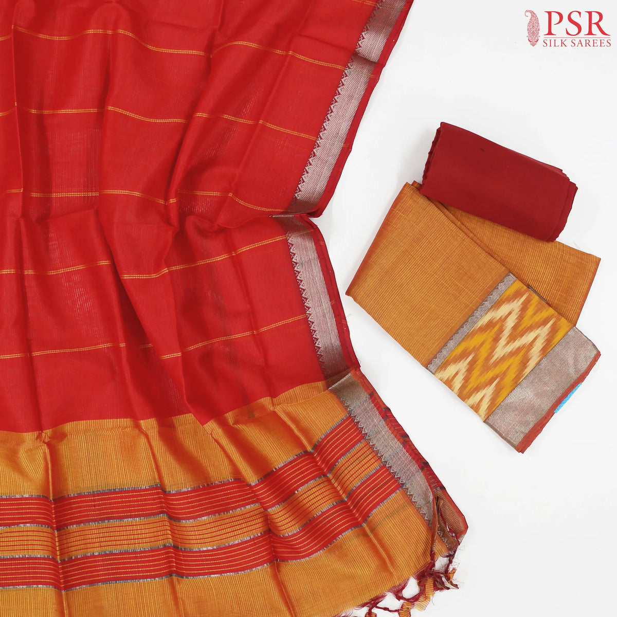 Dark Orange Silk Cotton Dress Material