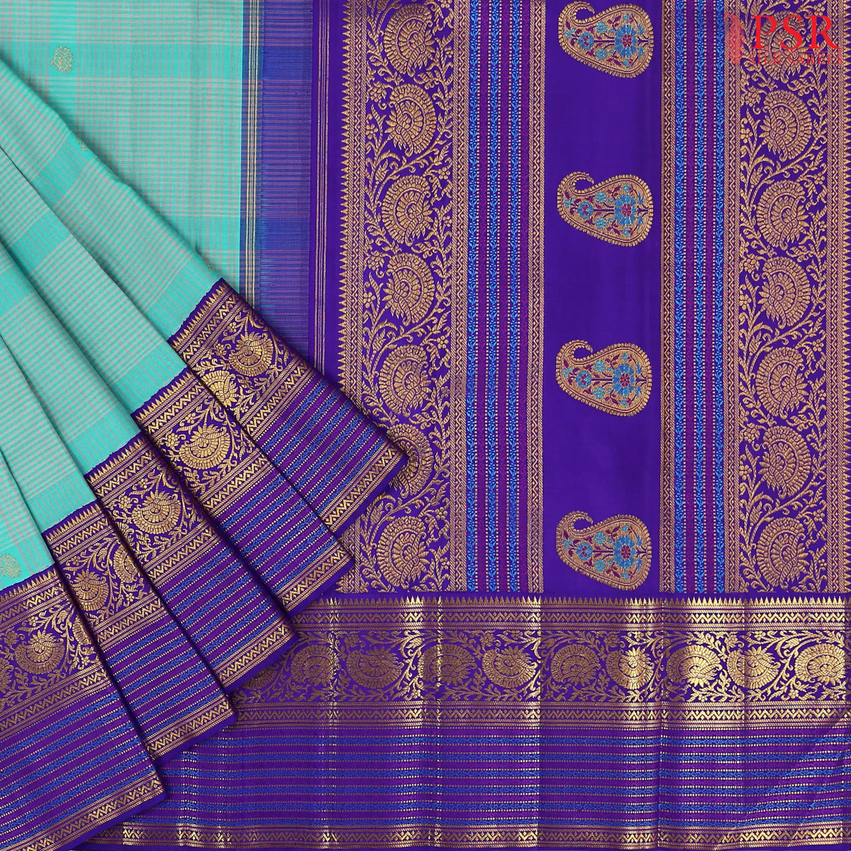 Turquoise Blue Kanchipuram Silk Saree