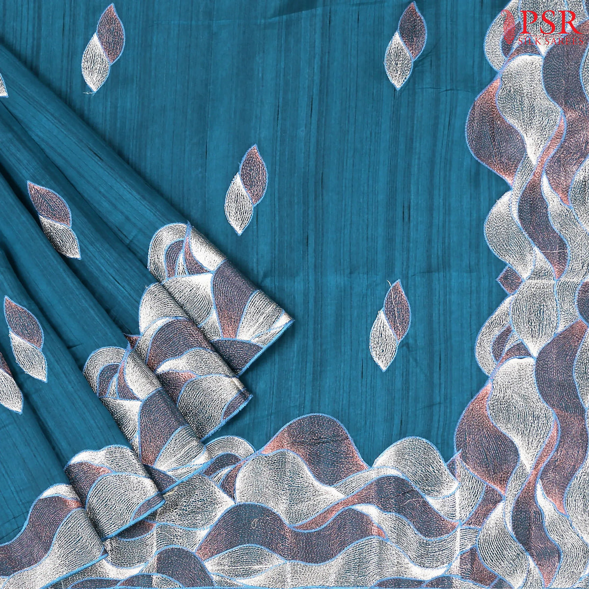 Peacock Blue Kosa Embroidery Saree