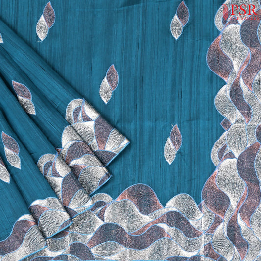 Peacock Blue Kosa Embroidery Saree