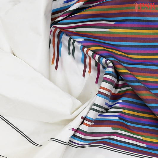 Daisy White & Multicolor Half & Half Pochampally Silk Saree