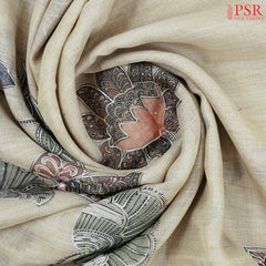 Tussar Beige Linen Saree
