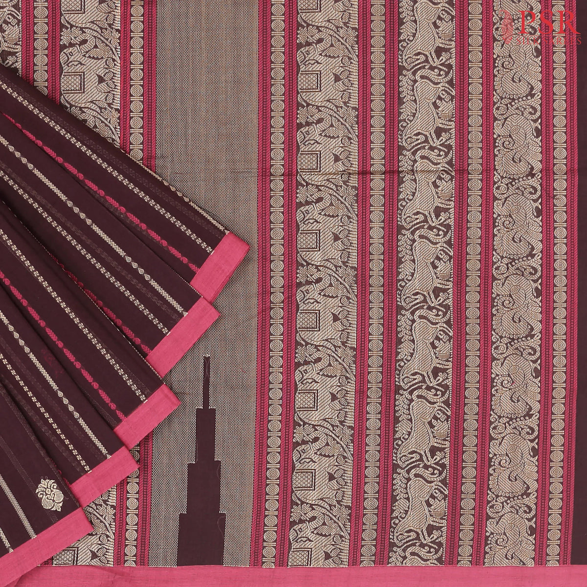 Aubergine Brown Kalakshetra Kovai Cotton Saree