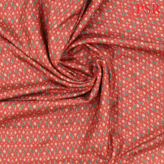 Vermilion Red Semi Tassar Ikkat Print Running Material