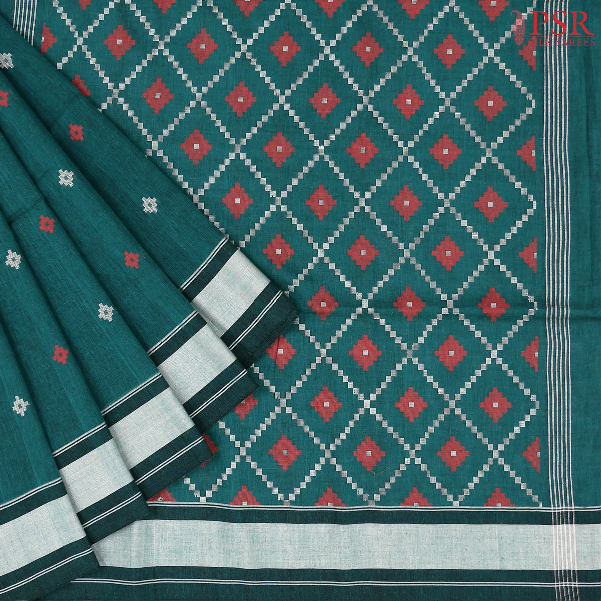 Dark Pine Green Byloom Cotton Saree