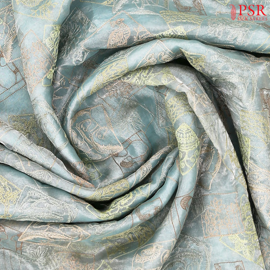 Tiffany Blue Tissue Organza Embroidery Saree