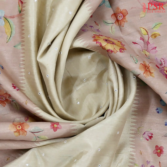 Beige & Peach Semi Dupion Saree