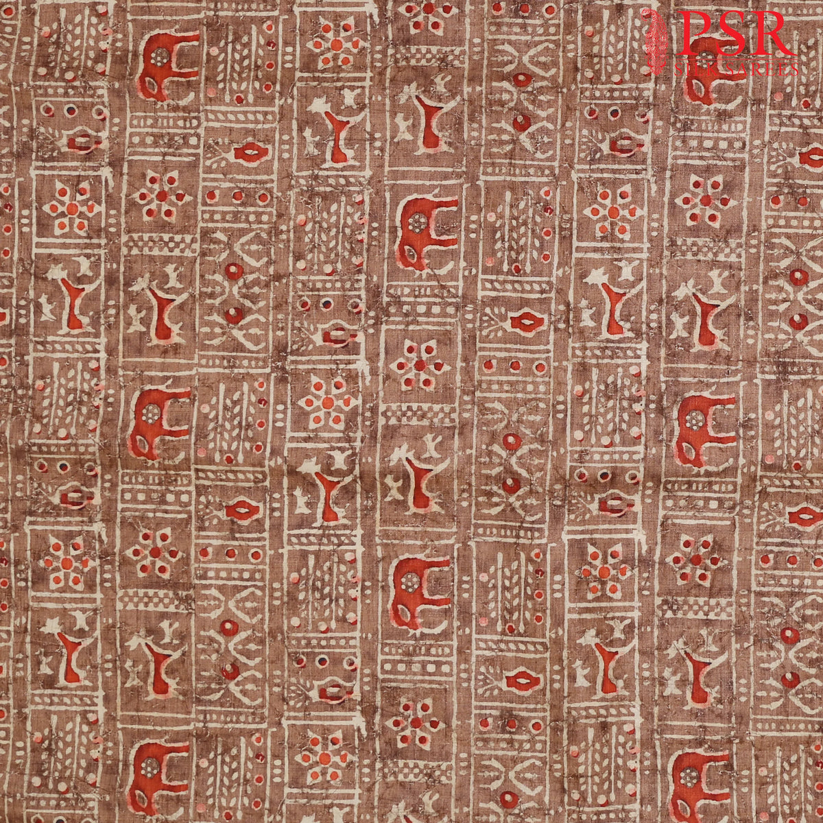 Tawny Brown Semi Tassar Print Running Material
