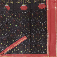 Black & Red Maheshwari Silk Cotton Dress Material