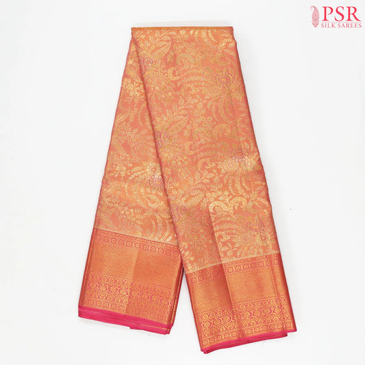 Flamingo Pink Kanchipuram Jacquard Tissue Silk Saree
