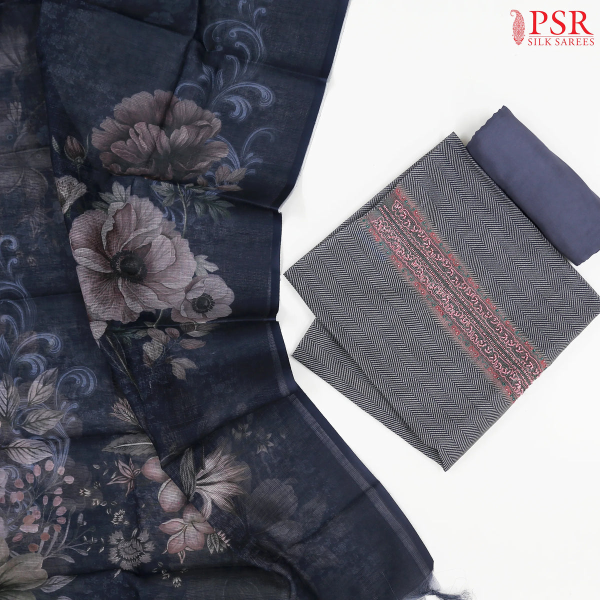 Dark Grey Tissue Dress Material