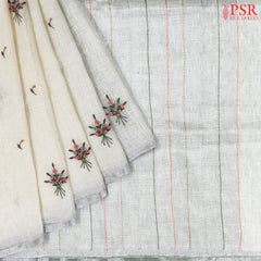 Floral White Linen Saree