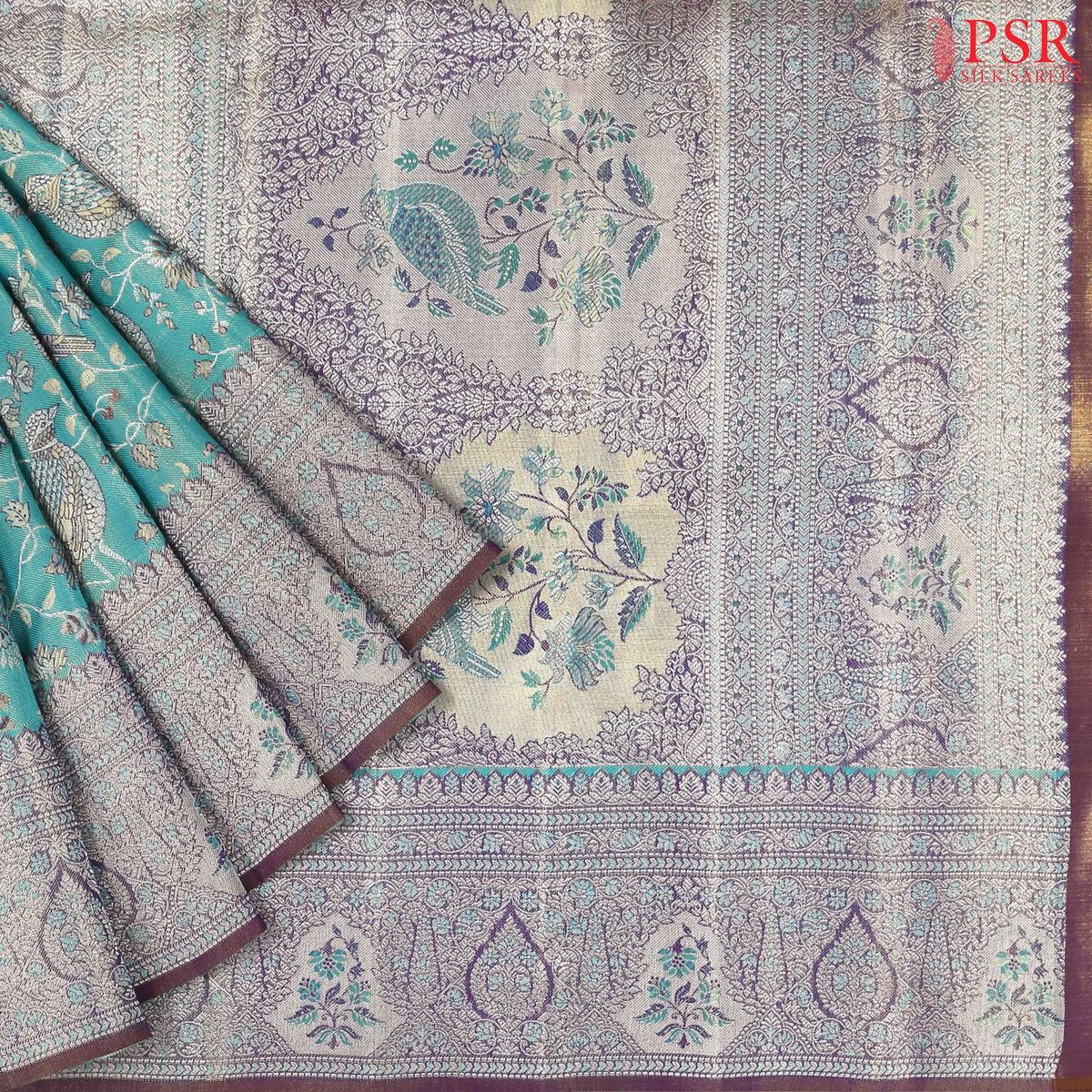 Heavenly Blue Kanchipuram Jacquard Tissue Silk Saree