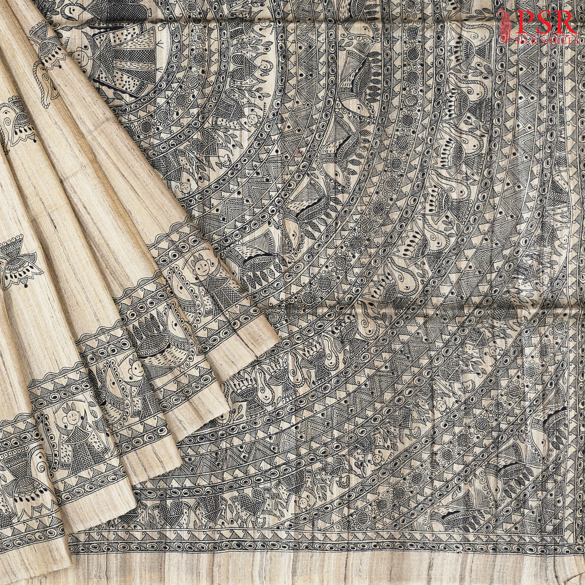 Royal Beige & Black Kadhi Tussar Silk Saree