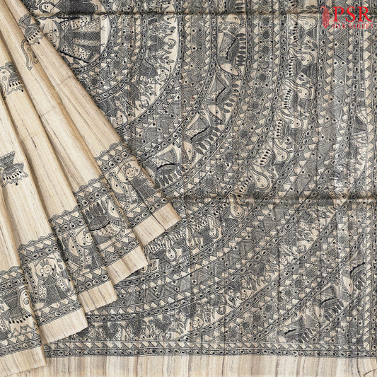 Royal Beige & Black Kadhi Tussar Silk Saree